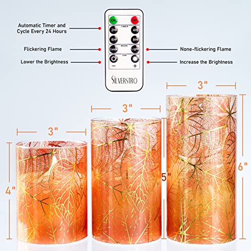 Silverstro Autumn Leaf Flameless Candles: Glass Led Candles Remote - Real Wax Battery Candles For Home Party Botanical Christmas Fall Decor - Set Of 3 #TOP2