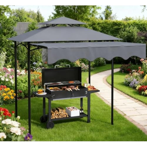 Premium Outdoor Grill Gazebo with Adjustable Side Awning, Sturdy Steel
