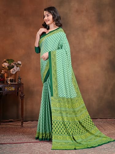 Image of Garden Vareli Floral Booti Print Crepe Saree With Unstitched Blouse Piece