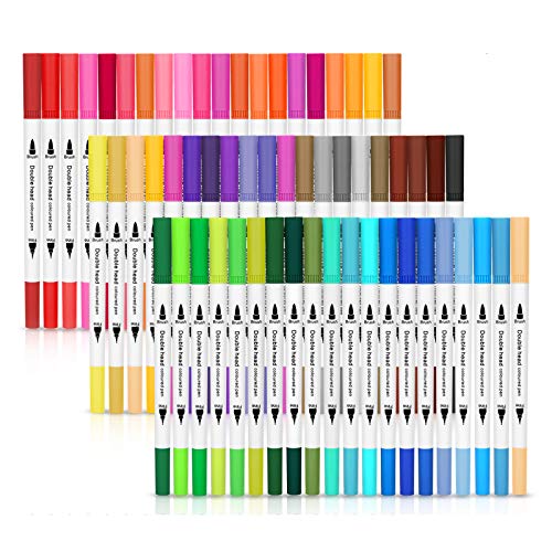 Dual Tip Brush Pens, AGPTEK 60 Colors Dual Tip Brush Marker Pens with 0.4 Fine Tip, Non-Toxic, Odorless & Blendable, Perfect for Illustration, Calligraphy, Sketch Book & Hand Lettering