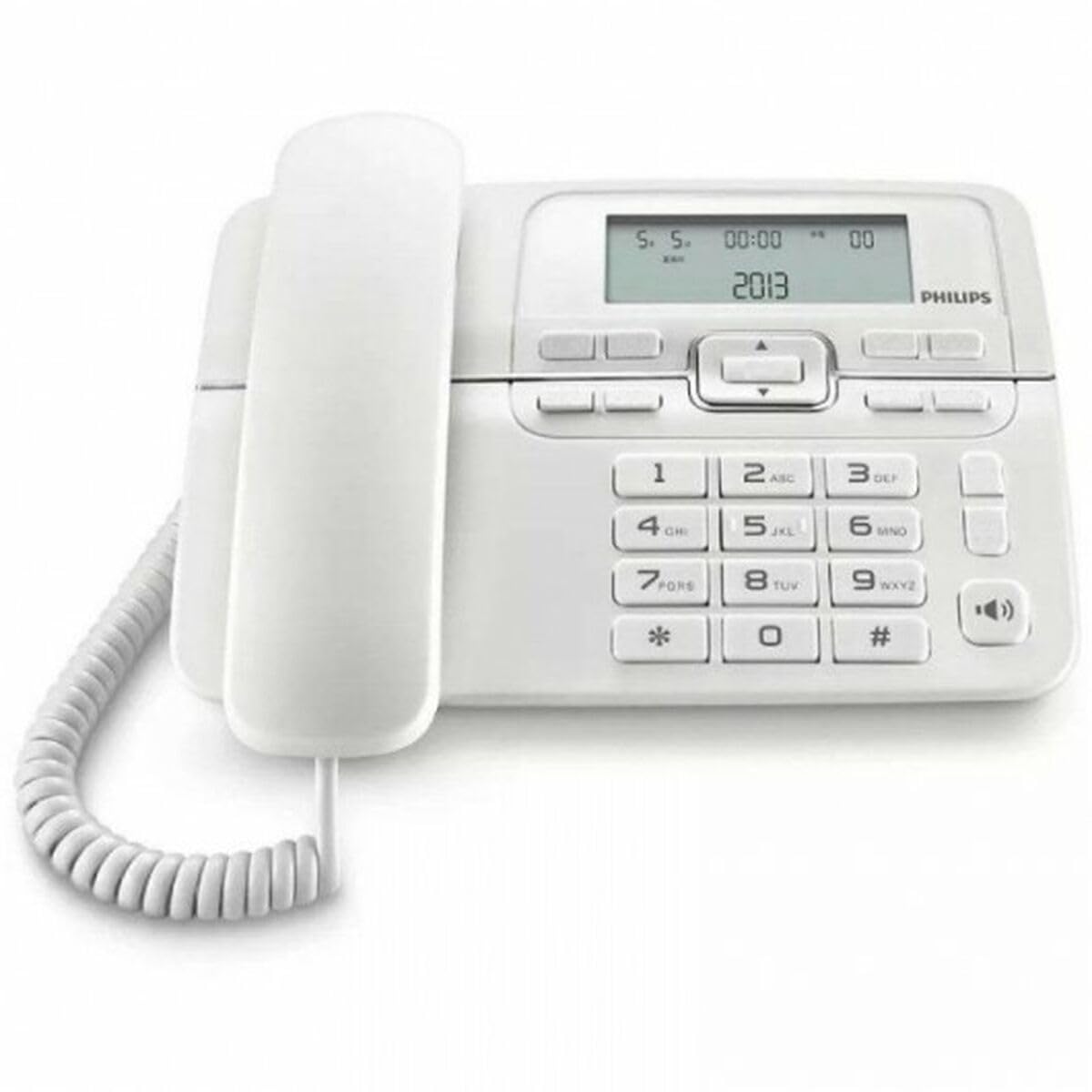 Philips M20W/​00 Teléfono de Sobremesa con Cable, Pantalla LCD Grande 3,​6 Pulgadas, Teclas Largas, Registro de 60 Llamadas, Modo de Energía de Reserva, Manos Libres, Color Blanco