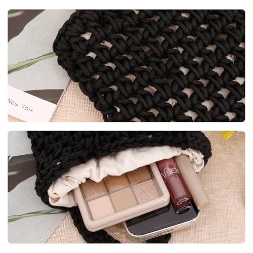 Image of Naimo Straw Beach Bag Woven Rattan Shoulder Bag Fishing Net Handbag Cotton Rope Tote Summer Crochet Hobo Bag