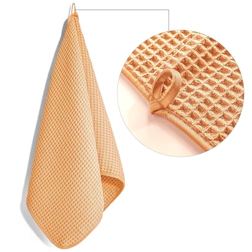 POLYTE 430 gsm Microfibre Lint Free Hand Towel, 40 x 76 cm, 4 Pack (Waffle Weave), Orange - Image 2
