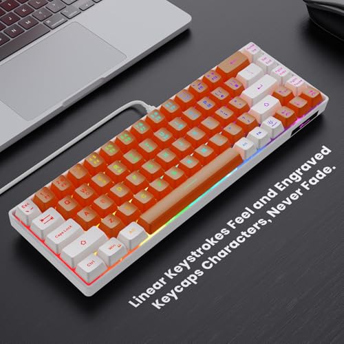 Image of GEODMAER 65% Gaming Keyboard, LED Backlit Mini Wired Keyboard, Ultra-Compact Anti-Ghosting No-Conflict 68 Keys Membrane Gaming Wired Keyboard for PC Laptop Windows Gamer(Orange-White)