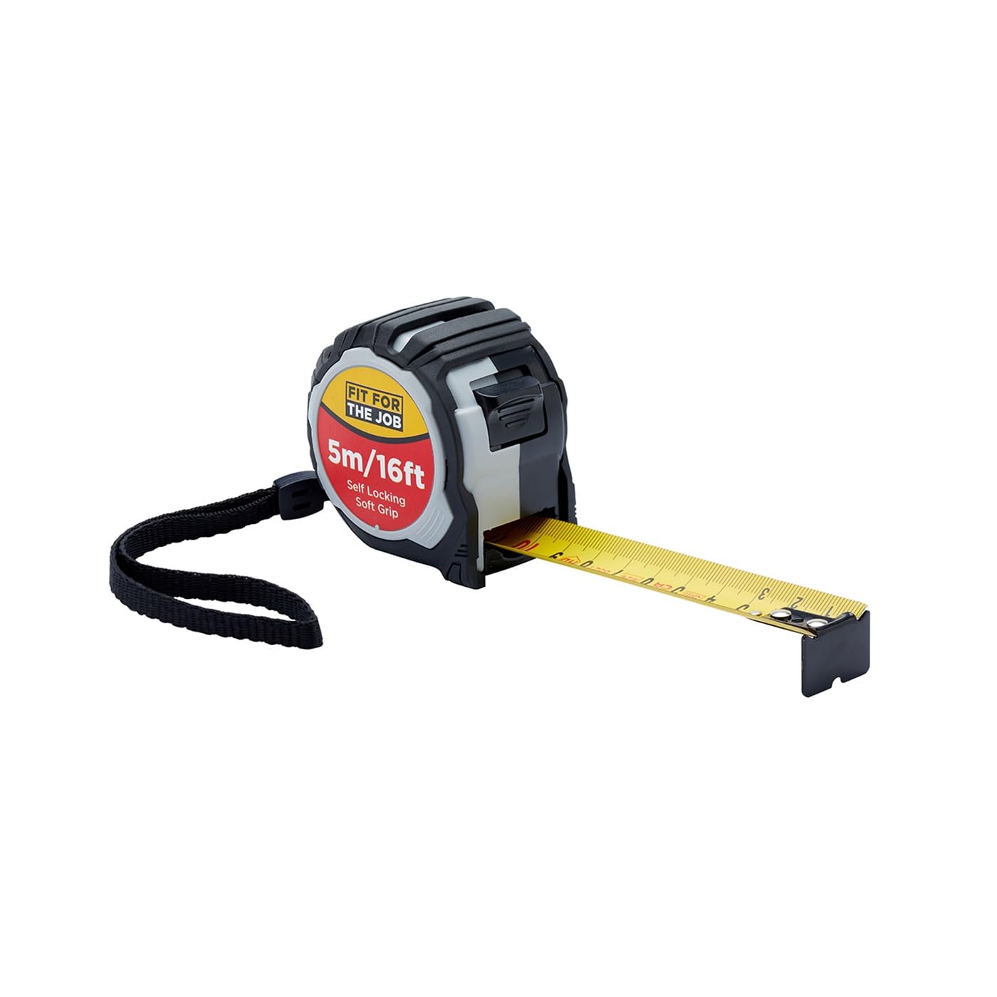 Fit For The Job 5m Tape Measure, Soft Grip Auto Lock Retractable Measuring Tape with Metric Measurements, Wrist Loop and Belt Clip