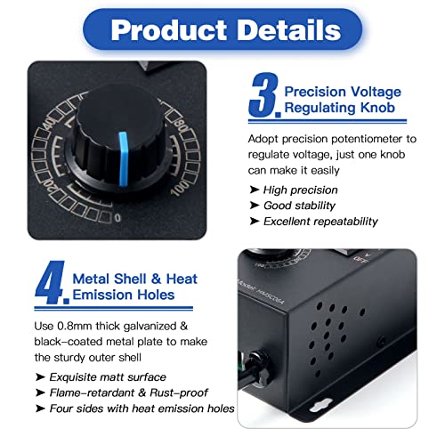 Harmnee Ac Electric Fan Variable Speed Controller, Ac 100V-120V & 15A Max, Ac Motor Speed Controller Electronic Voltage Regulator With Black-Coated Matt Metal Shell & Voltage Led Display Screen #TOP5