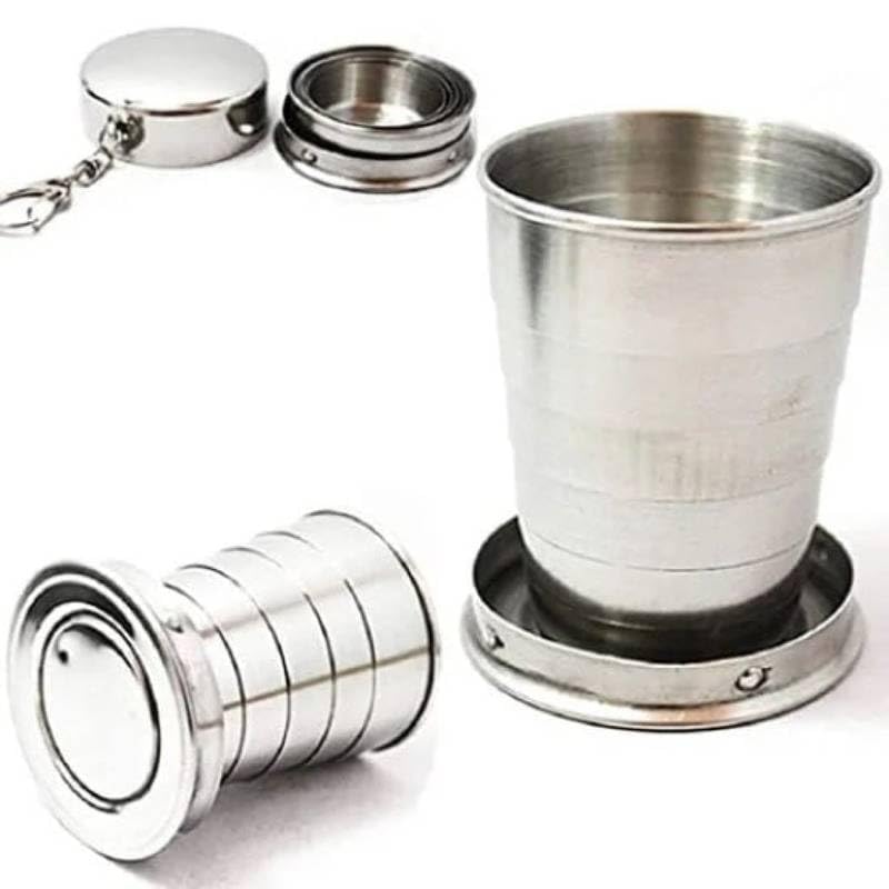 Collapsible Stainless Steel Travel Cup with Keychain, Portable Folding Camping Mug, 150ml Capacity for Hiking and Outdoor Adventures (Piece-01)-picture-10