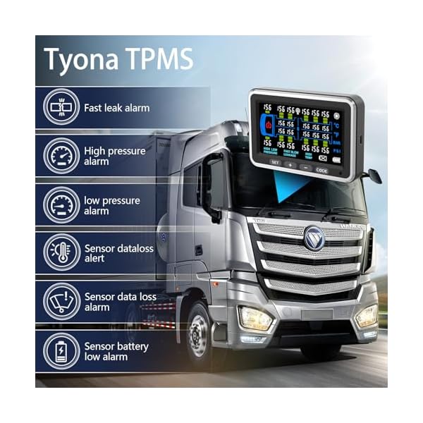 Truck Tire Pressure Monitoring System 13Bar/0-199PSI with 18 sensors 4.5 inch Color Display tpms for RV/Trailer 6 Alert Modes for Heavy Trucks and Long Body Vehicles - Image 3