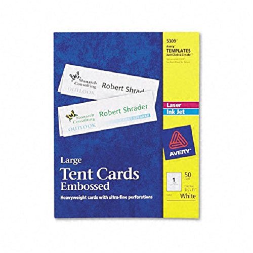 Avery Tent Cards, White, 31/2 x 11, 1 Card/Sheet, 50 Cards per Box