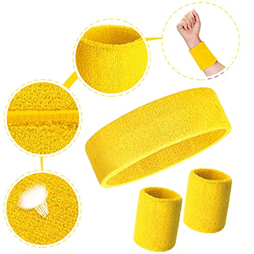 Image of 24 Pieces 80s Neon Sweatbands Set, Include 8 Sports Headbands and 16 Sweat Wristbands Elastic Athletic Tennis Sweat Bands Bulk for Man Woman