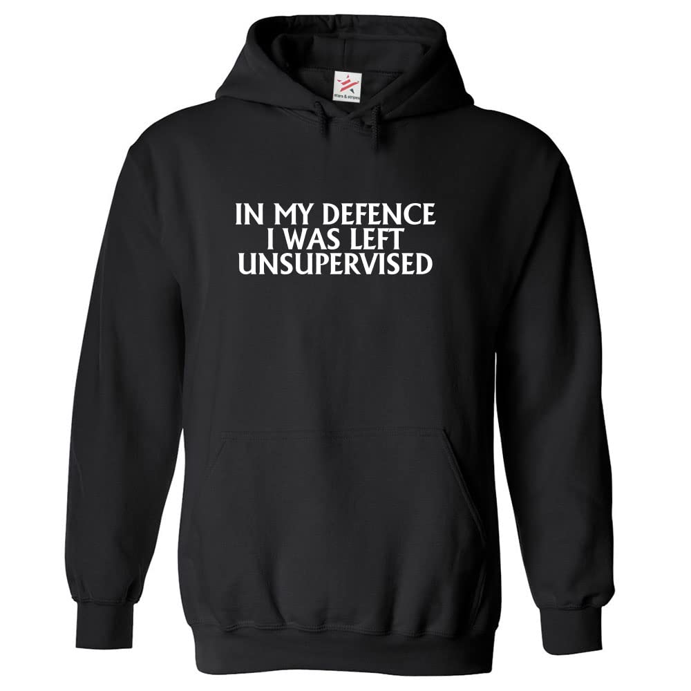 Star And Stripes Men's Black Stars And Stripes In My Defence I Was Left Unsupervised Funny Classic Unisex Adults Pullover Hoodie (Xl, )