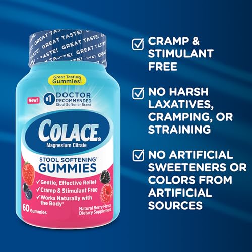 Image of Colace Stool Softener Gummies, Constipation Relief, Berry, 60 Count (Pack of 12)