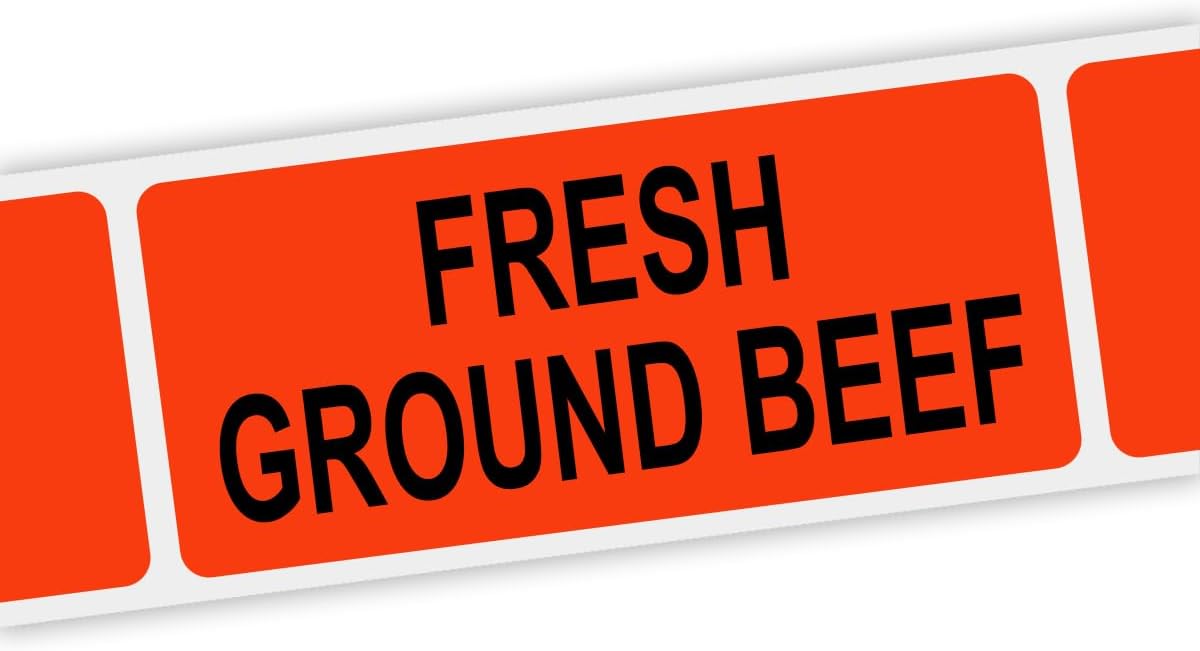 Specialty Printing Fresh Ground Beef Grabber Label Dayglo Red with Black Print, 1.375" x 3/4" | 1000/Roll