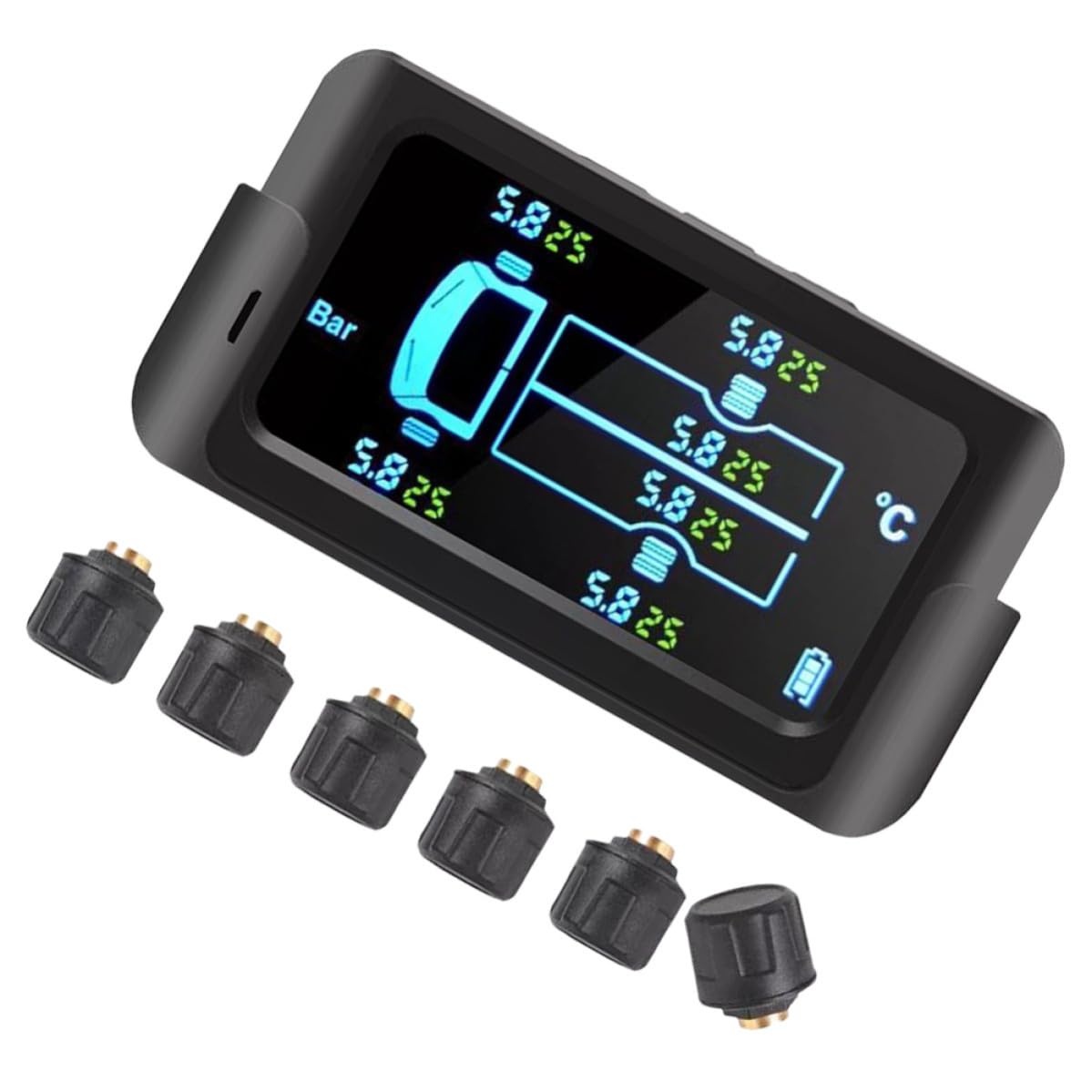 Sistema de Monitoreo de Presión de Neumáticos Solar Inalámbrico para Camiones Grandes y Autocaravanas Pantalla a Color de Alta Definición y Advertencia Visual y Audible para 6