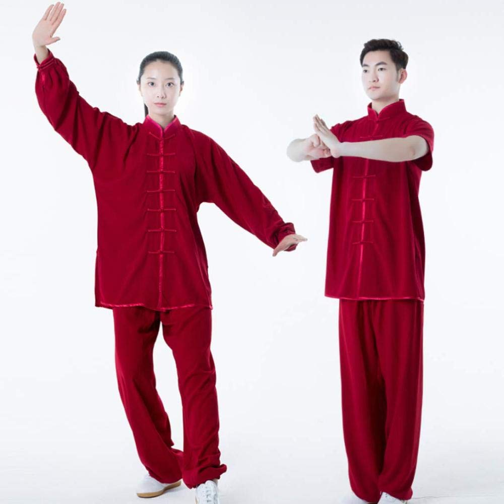 Unisex garnitur Tai Chi jednolita odzież chiński tradycyjny bawełniany jedwab rozciągliwy trening Taekwondo, czerwony-XXXL
