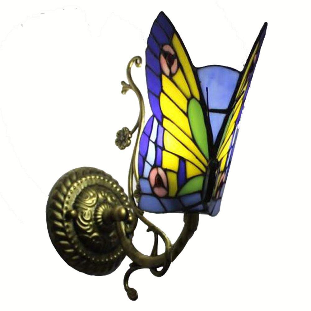 Tiffany Glass Butterfly Club Corridor Wall Light Alloy Bronze Arms Bedroom Bedsides Stair Case Wall Sconce Villa Balcony Hallway Porch Wall Lighting Fixtures (C)