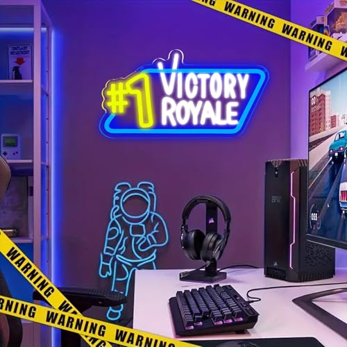Image of #1 Victory Royale Neon Signs for Wall Decor, Fortnight Game Neon Lights for Fort Game Lover Gifts with Dimmer Switch USB Power LED Neon Lights for Man Cave Bar Birthgday Gifts