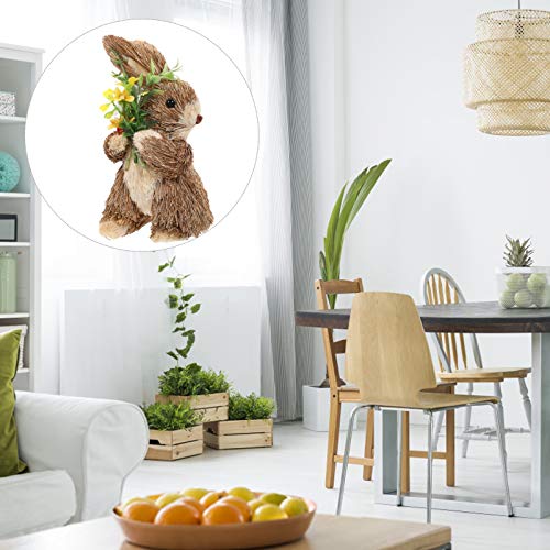 Nuobesty Standing Bunny Figurine Straw Woven Easter Rabbit Holding Flower Doll Desktop Artificial Animal Model Sculpture Statue For Easter Day Garden Desktop Ornament #TOP3