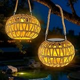2 Stück Solarlampen Für Außen Hängend/Stehend, Solarlaterne Für Außen, IP65 Solar Lampions Außen Wetterfest, Solar Laternen Für Draußen, Rattan Solarleuchten Garten Balkon Patio, Solarlaterne Outdoor
