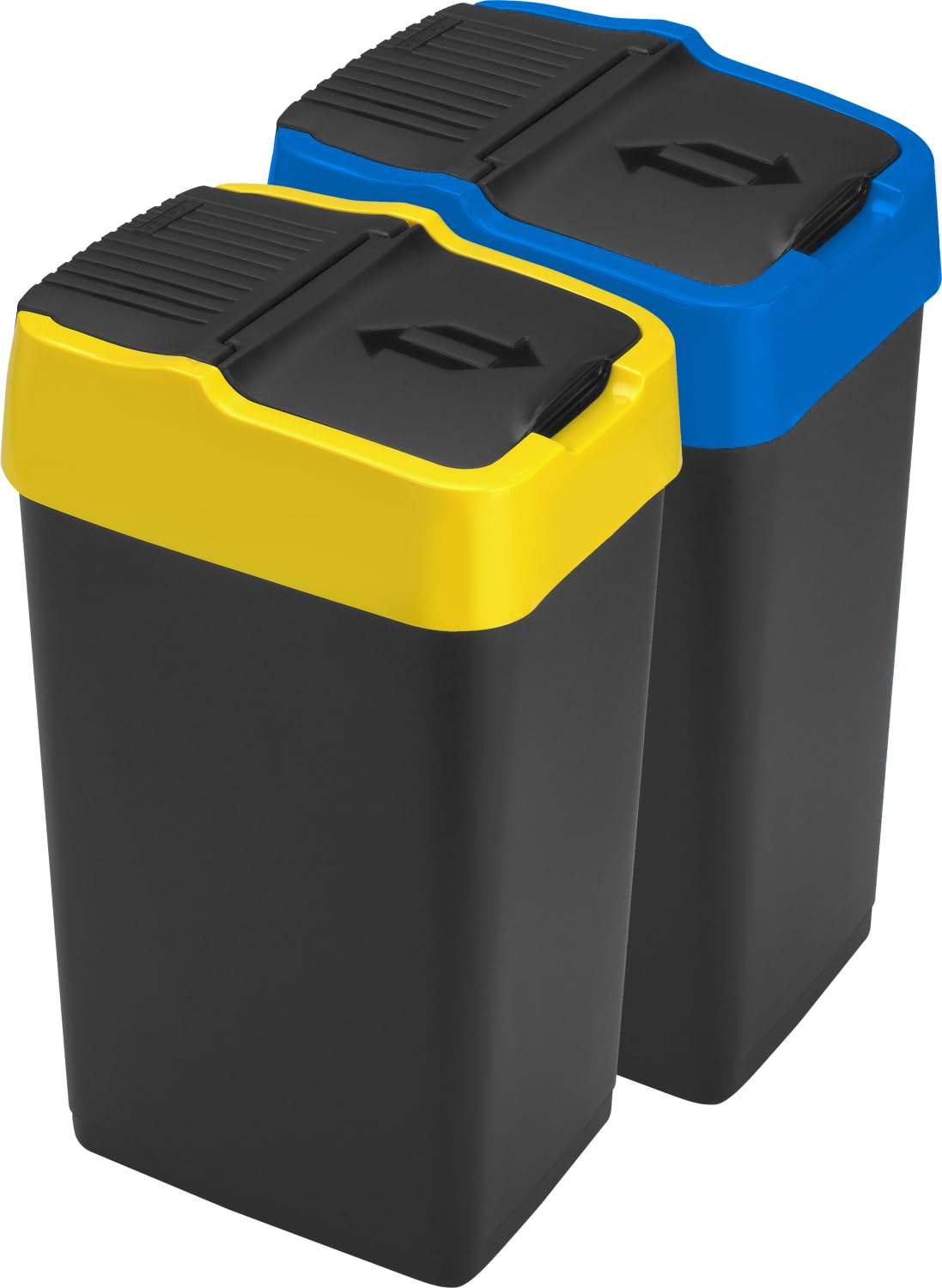 LAVV HOUSEWARES LTD Double Plastic Indoor Recycling Bin with Swing Lid Top Colour Coded (Blue & Yellow, 2 x 18L)