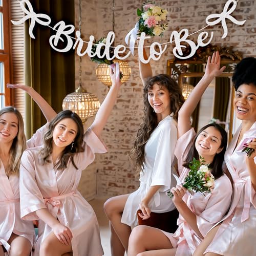 Image of Bride to Be Banner, White Bride to Be with Bow Glitter Bachelorette Banner