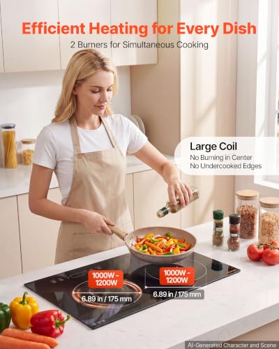 Image of VEVOR Induction Cooktop 24inch 2 Burners Built-in Electric Stove 110V 1800W, Countertop Induction Burner, with 9 Power Levels, LED Touch Screen, Ceramic Glass Surface, Child Lock, for Kitchen, RV