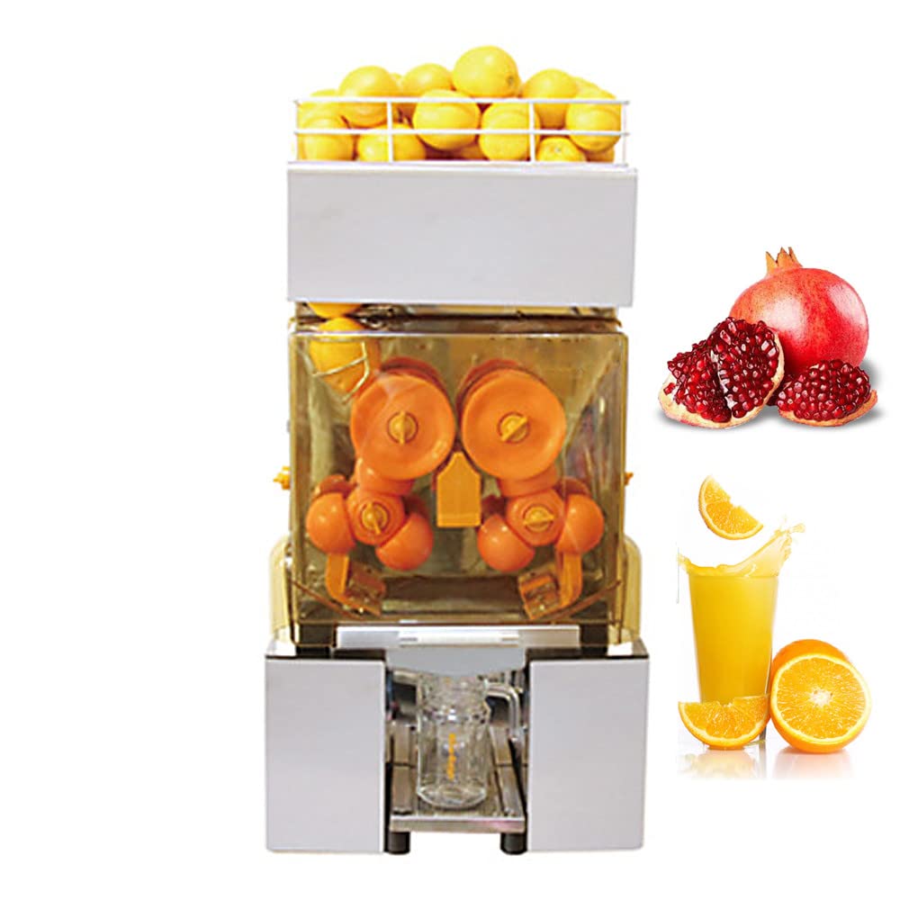 Commercial 110V Orange Juicer Machine, Slow Masticating Juice Extractor with Stainless Steel Box, Easy to Clean Auto Unloading Peeling Electric Citru Squeezer Maker Machine for Orange,Juice,Grapefruit