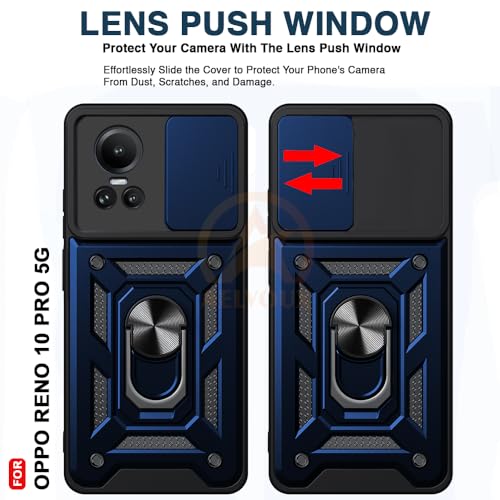 Image of Armor Bumper Back Cover Case for Oppo Reno 10 /10 Pro 5G Rotating Camera Cover, Ring Holder & Kickstand | Heavy Duty & 360 Degree Protection Oppo Reno 10 /10 Pro 5G Back Cover (Blue)