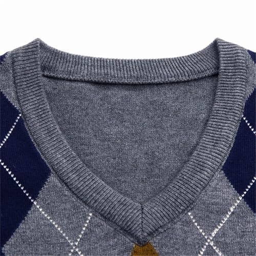 Men's Plaid Wool Knitted Pullover Vest Sleeveless V-Neck Casual Business Slim Outwear Tops4
