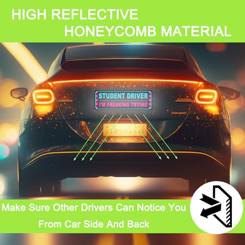 Image of 3 Pack Student Driver Magnet for Car, Magnetic Student Driver Sign for Vehicle, Reflective Warning Bumper Sticker Magnet Sign for New Driver, 10 inch x 4 inch (BLACK)