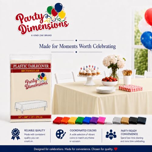 Image of Party Dimensions Ivory Plastic Tablecloths, 12 Pack, 54 x 108 Rectangle
