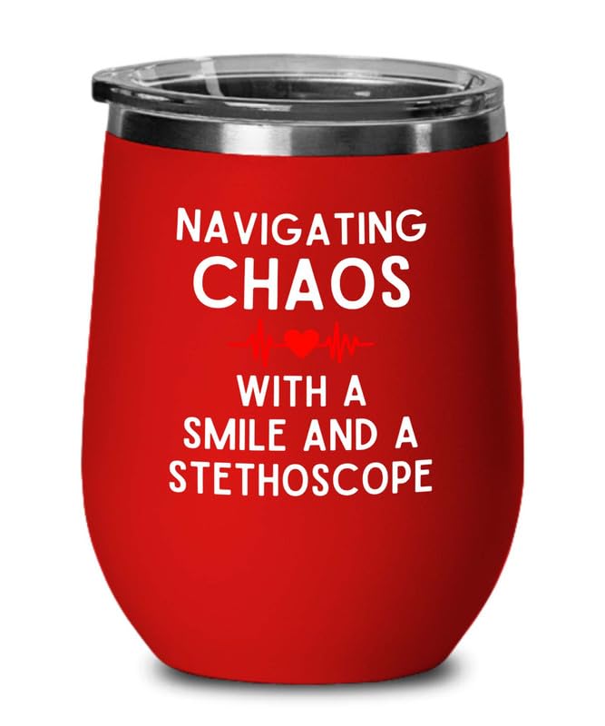 Nurse Director Red Edition Wine Tumbler 12oz - Smile and stethoscope - Ambulance Technician Medical Team Appreciation for Nurse Hospital Workers