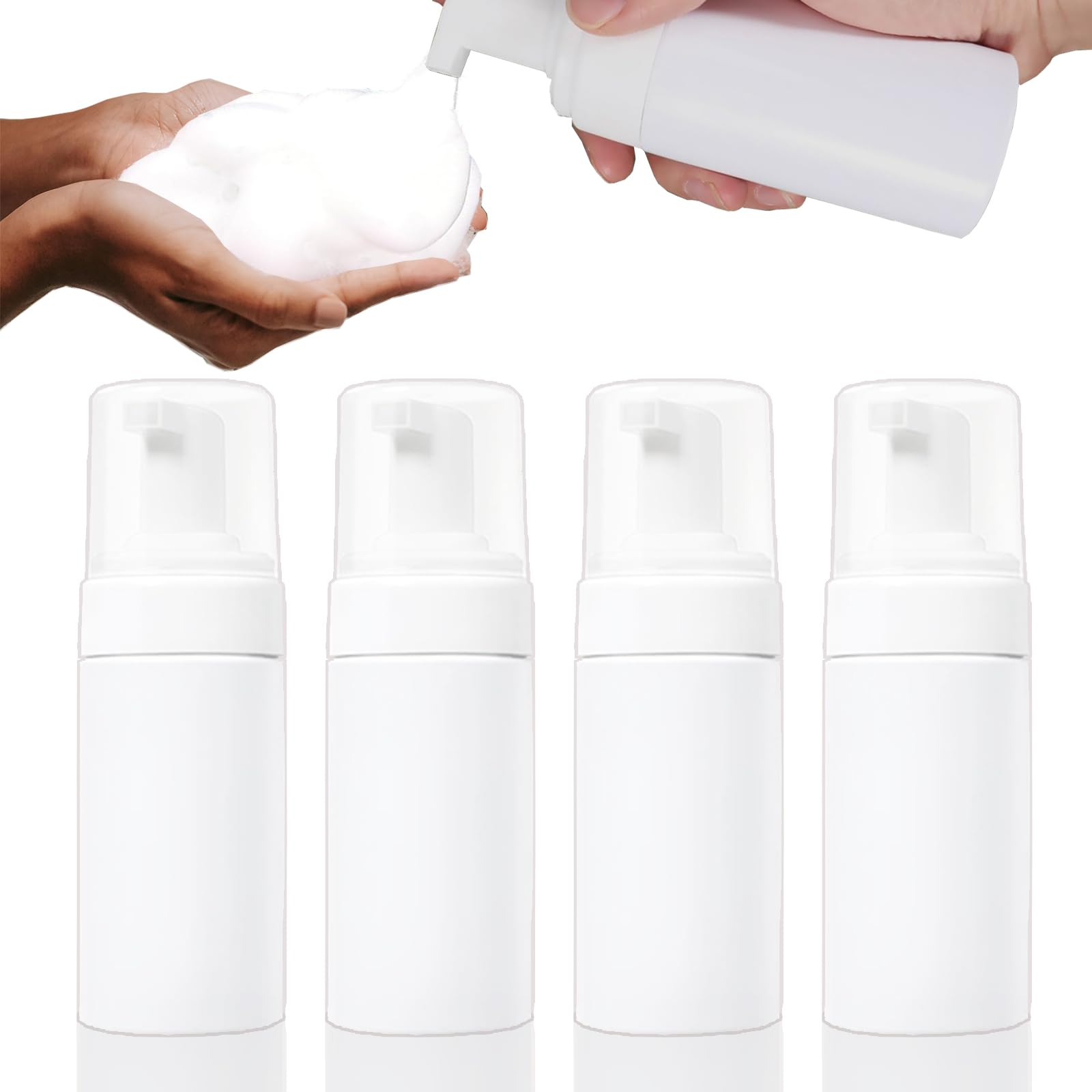 EMALLA 4 Bottiglie Schiuma Bianche 100ml Dispenser per Inchiostri da Tatuaggio & Soluzioni, Ricaricabili per Studio Tatuaggi