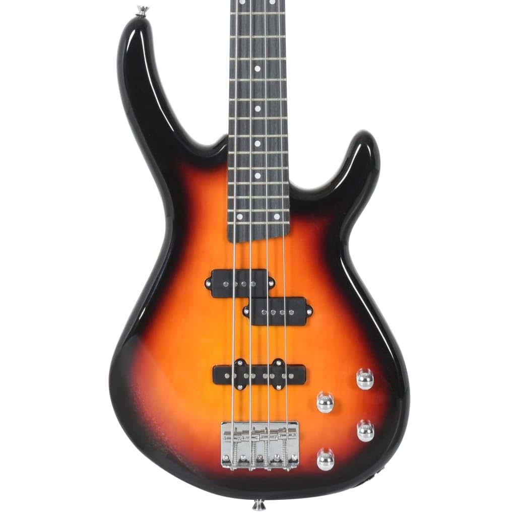E-Bass für Anfänger 4/4 46 Zoll mit praktischer Tasche in Braun Schwarz langlebiges Massivholz inkl Zubehör ideal für Einsteiger Kinder Erwachsene Musikunterricht
