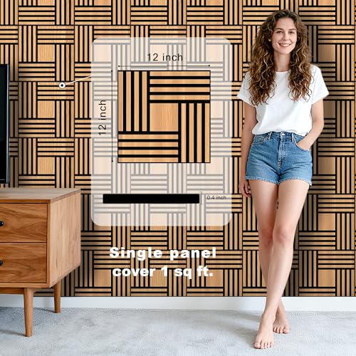 Image of WoveN SounD Acoustic Wall Panels, Natural Oak, 16 Pack, 12x12 in | Self-Adhesive, NRC 0.95, Carved Pattern, Sound Proof, Echo Reduction, Sound Dampening, Home Studio, Office, Gaming Room