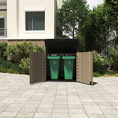 Image of HOMSPARK Storage Shed Weather Resistance, Multi-Purpose Outdoor Storage Cabinet for Backyards and Patios, Horizontal Storage Shed for Lawnmower, Patio Accessories (Coffee, Large - 26 cu.ft)