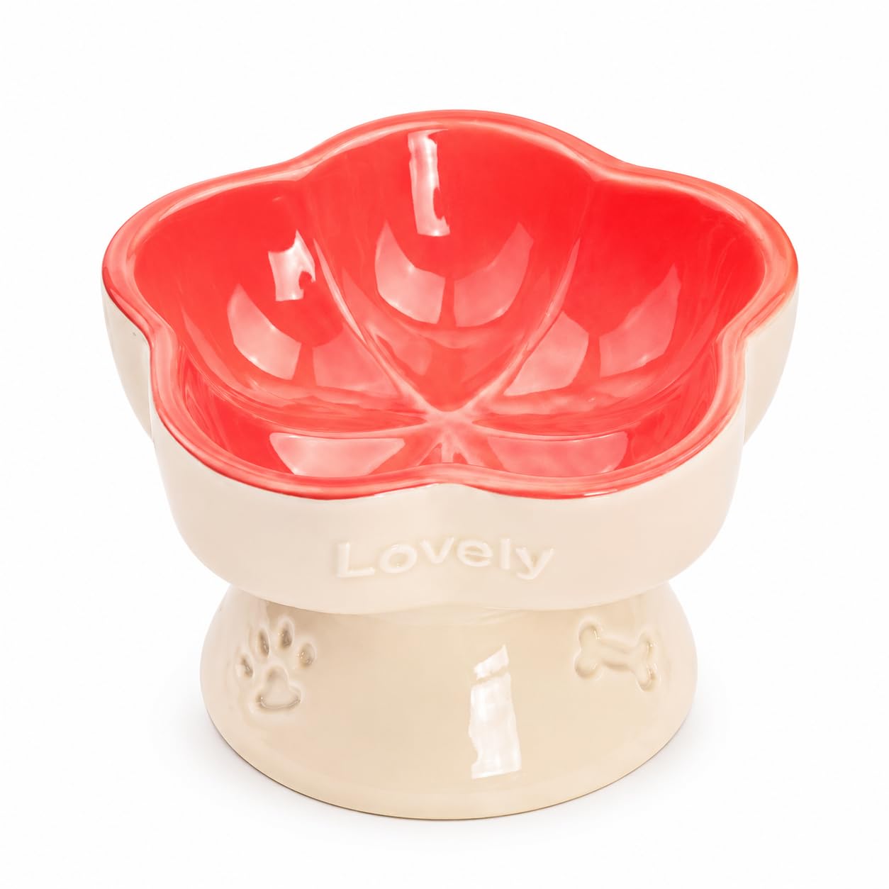 Ergonomic Raised Ceramic Slow Feeder Cat Bowl, 15 Tilted Elevated Cat Food Bowl Small Dogs Slow Feeder Bowl, Whisker Friendly Cat Bowl for Dry and Wet Food (Petal water bowl,Milk Tea+Orange)