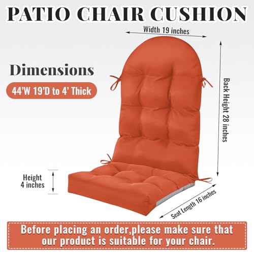 Image of Geelin 4 Pcs Outdoor Patio Chair Cushion Thick High Back Adirondack Chair Cushion Tufted Weather & Fade Resistant Anti-Slip Outside Rocking Chairs Pads with Ties 44 x 19 x 4 Inch (Orange)
