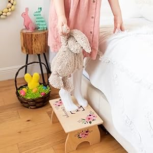 Step Stool for Toddlers Personalized Wood Kids Step Stool with Name for Kitchen Sink Bathroom Potty Training Toilet Kitchen Sink Sturdy and Safe Made in USA by BloomOwl Floral Initial