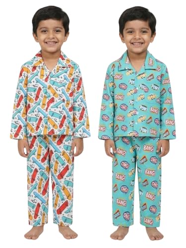 Image of The Mom Store Kids Cotton Night Suit for Boys and Girls | Breathable Night Dress for Kids Boys and Girls | Printed Nightsuit Pajama Set | Comfortable All-Season Sleepwear for Daily Use | Combo Set