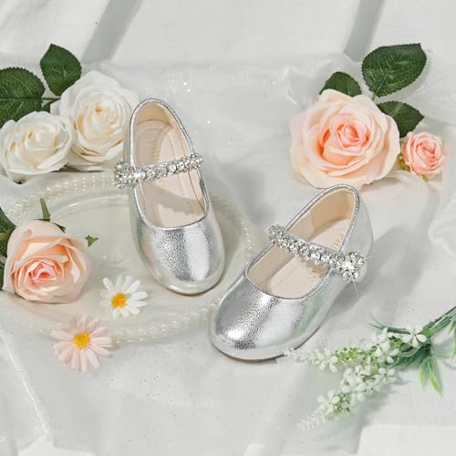 Image of PHIRAMIN Toddler Flower Girl Glitter Dress Shoes Little Girl Ballet Flats Bow Wedding Party
