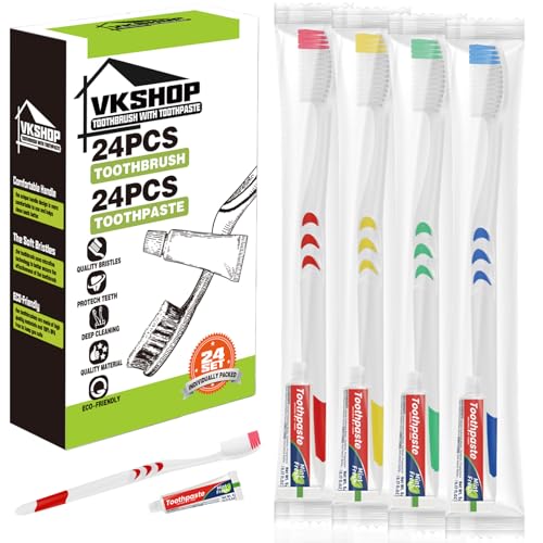 VKshop 24 Pack Disposable Toothbrush with...