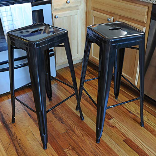 Buffalo Tools Amerihome Industrial Modern Loft Metal Bar Stool - Black, 2- Piece #TOP4