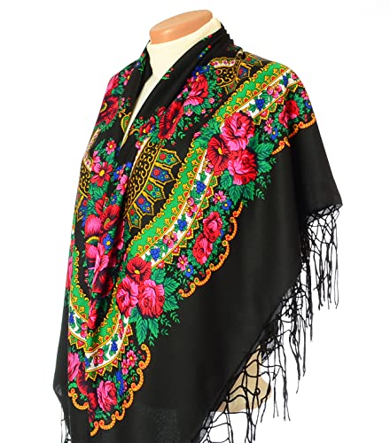 Scarf Wrap Traditional Ukrainian Polish Fringed Floral Neck Head Shawl3