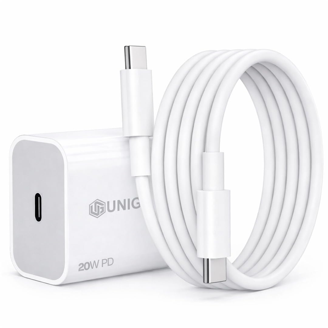 UNIGEN 20W Fast Charging Adapter with 1M USB-C to Type-C Cable Compatible with iPhone 17/17 Air/17 Pro/17 Pro Max/16/16 Plus/16 Pro/16 Pro Max/15/15 Plus/15 Pro/15 Pro Max & Other USB-C Devices