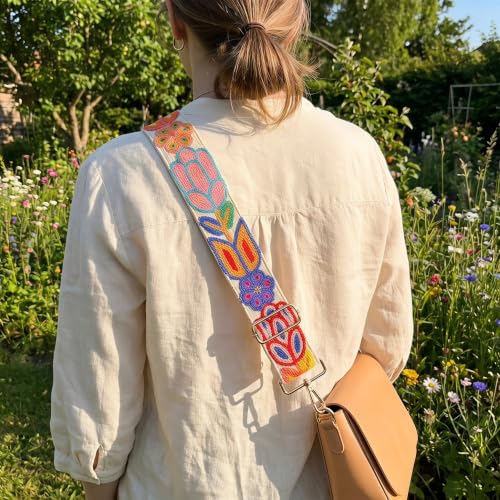 Image of Wide Purse straps Crochet Flower replacement crossbody for Handbag Adjustable Embroidery Knit Guitar Shoulder strap