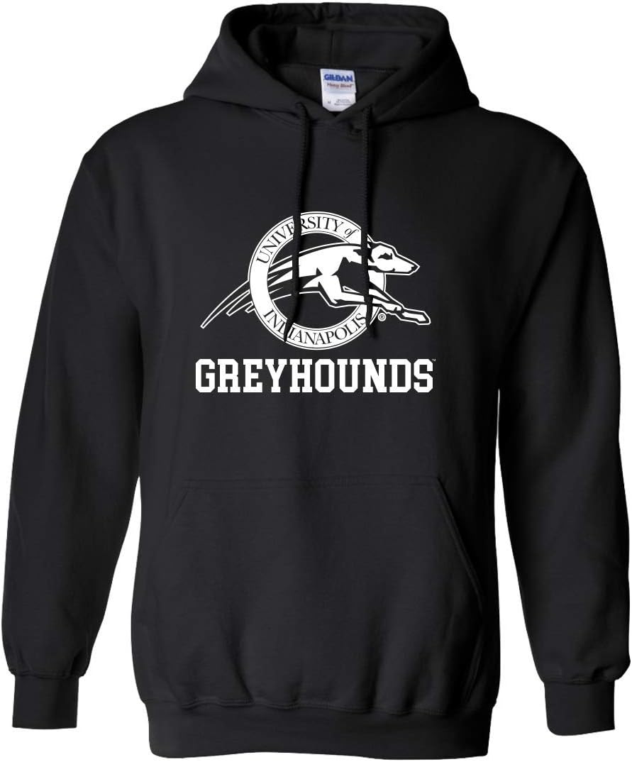 CreateMyTee | University of Indianapolis Greyhounds White Text Hooded Sweatshirt |