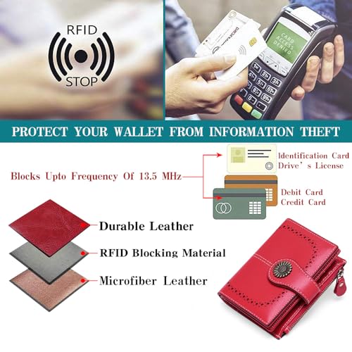 Image of SENDEFN Small Womens Wallet Leather Bifold Card Holder RFID Blocking with Zipper Coin Pocket