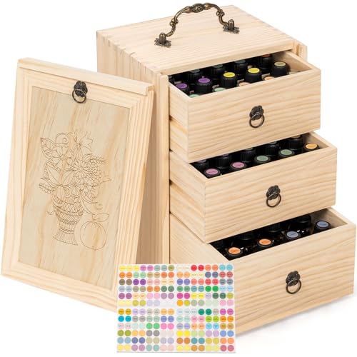TORIBIO Essential Oils Box for 60 Bottles, Wooden Essential Oils Storage Organizer Holds 5 10 15 20...