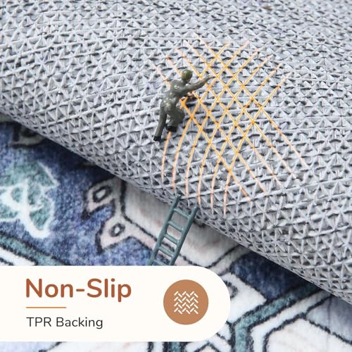 OPPODREAM Soft 6x9 Area Rugs, Washable Rug 6x9 with Non Slip Backing, Faux Cashmere Low-Pile 6 x 9 Carpet, Navy Blue & Gold
